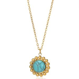 Elegant 18k Gold Plated Necklace with Turquoise Pendant